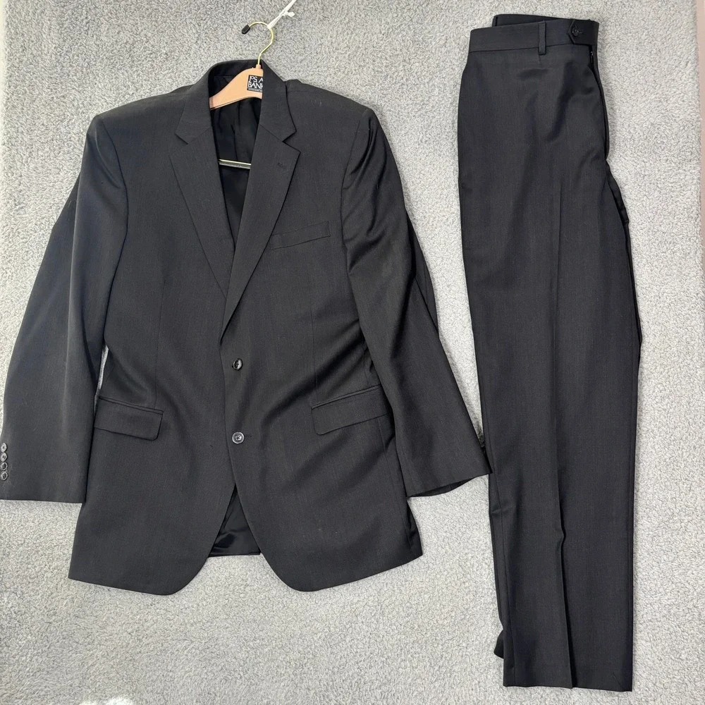 Jos. A. Bank Mens 42L Traveler's Collection 100% Wool 2-Piece Suit Black